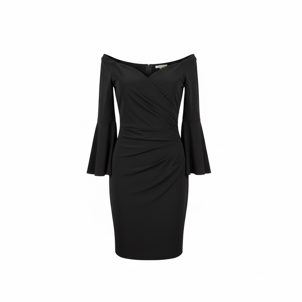 Lauren Ralph Lauren Black Off Shoulder Bell Sleeve Dress Sz 8 Bodycon Preppy